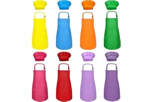 MEOGETY Kids Apron and Chef Hat Set Bulk Children’s Bib with 2 Pockets Adjustable for Boys Girl's Cooking Baking Painting for Age 6-13 Years