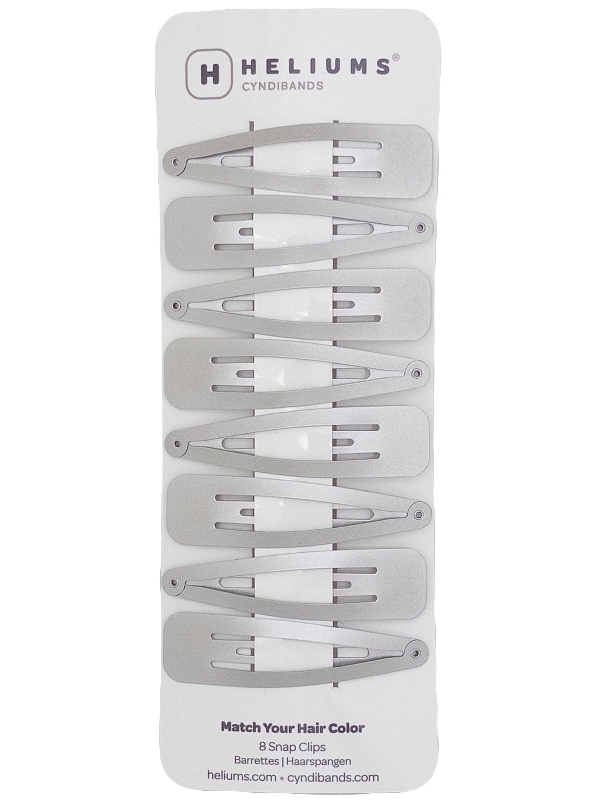 Heliums Large Snap Clips, Silver Gray 6.8cm Metal Hair Barettes for Women, Metallic Finish Blends with Hair Color, 8 Count