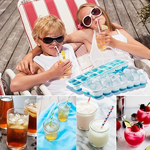 image for Thsinde Silicone Ice Cube Trays 5 Pack With Icing Clips, Flexible 14-I