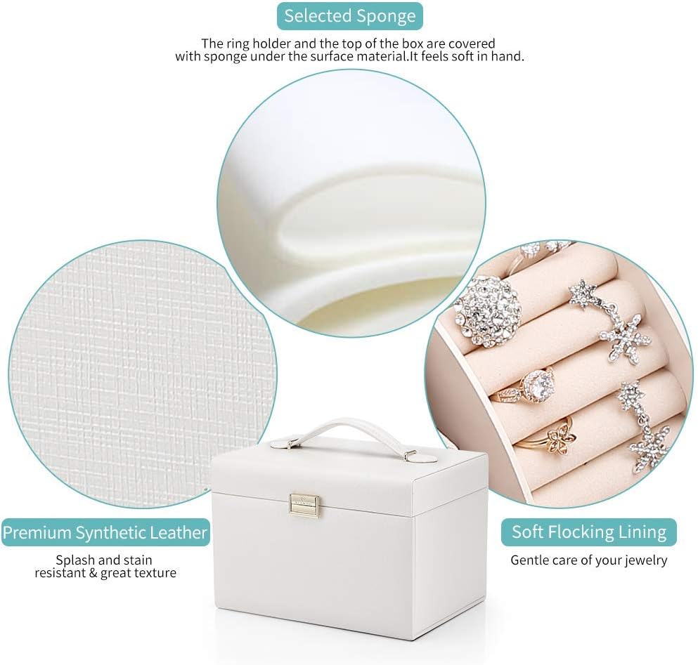 Vlando Faux Leather Jewelry Box Organizer, 6 Colors Available, Vintage Gift Case (White): Home & Kitchen