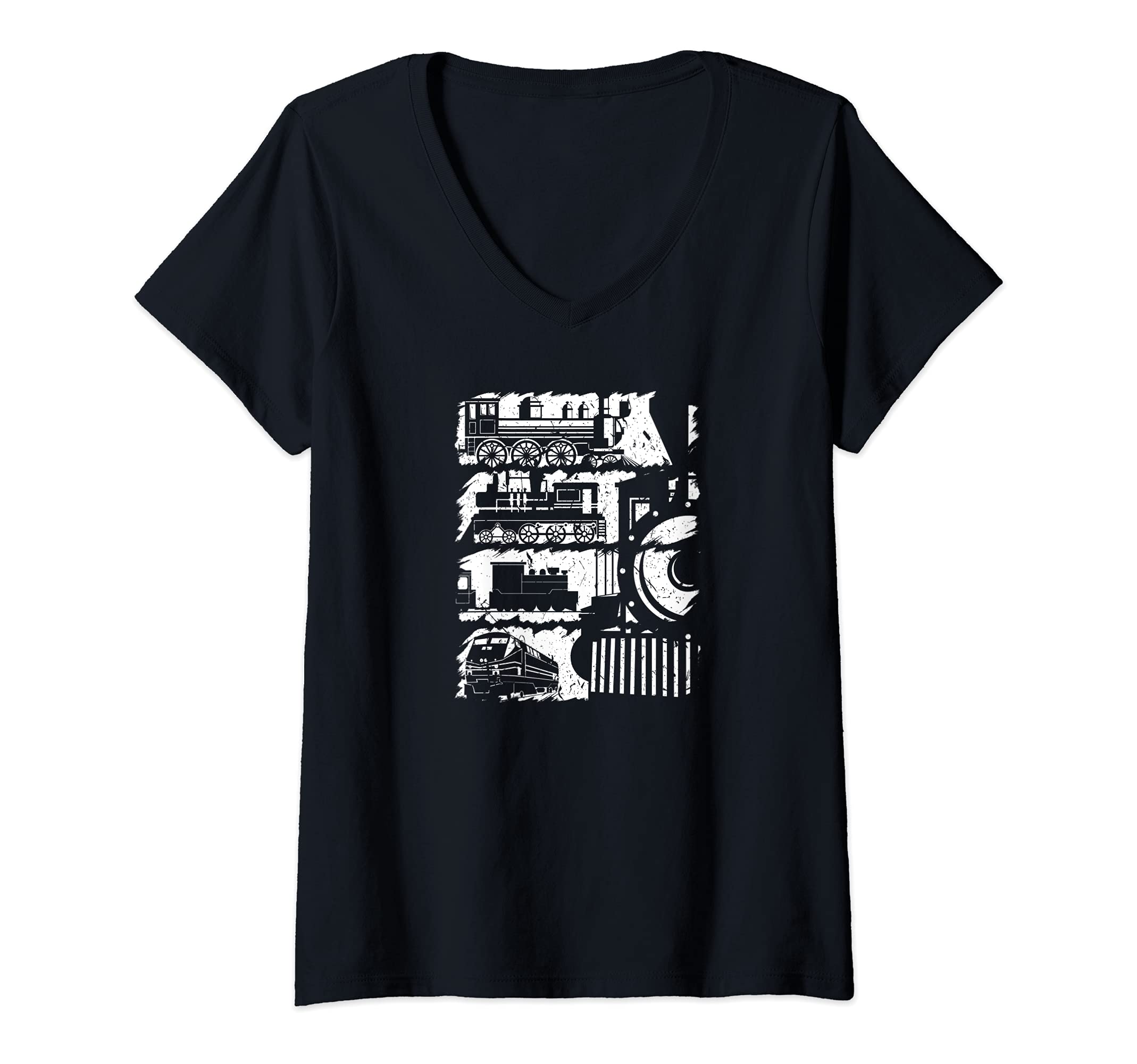 Womens Railroad Locomotives Model Train V-Neck T-Shirt