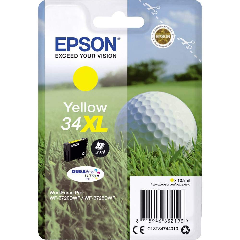 Epson 34XL Yellow Golfball Genuine High Yield, DURABrite Ultra Ink Cartridge