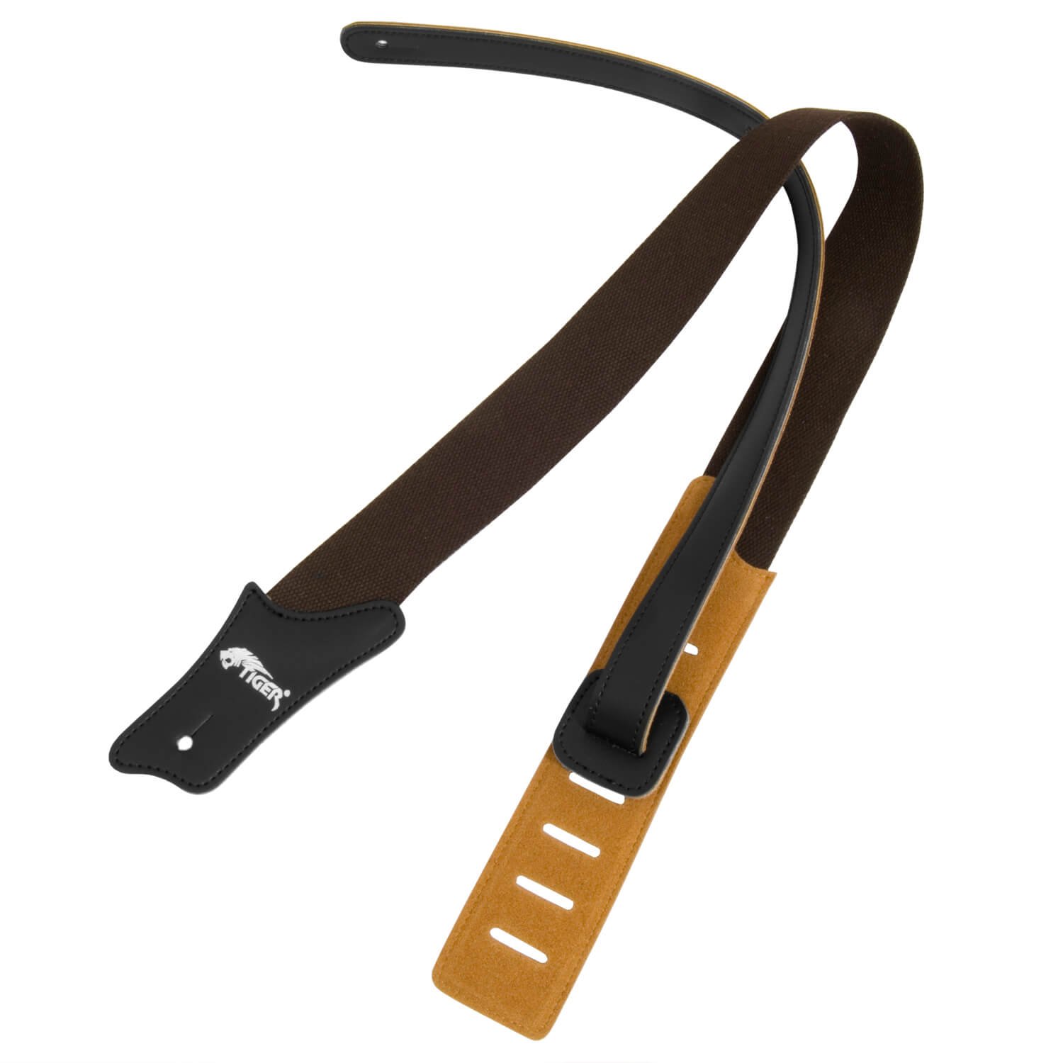 TIGER MUSIC Brown Cotton Leather Ended Guitar Strap