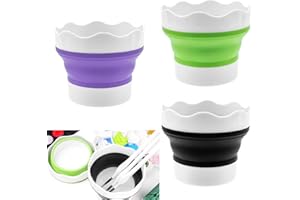 Aswewamt 3 Pcs Collapsible Paint Brush Washer Silicone Portable Painting Water Cup Mini Foldable Washing Bucket Brush Holder Organizer Cleaner for Watercolor Oil Painting (Black+Purple+Green)