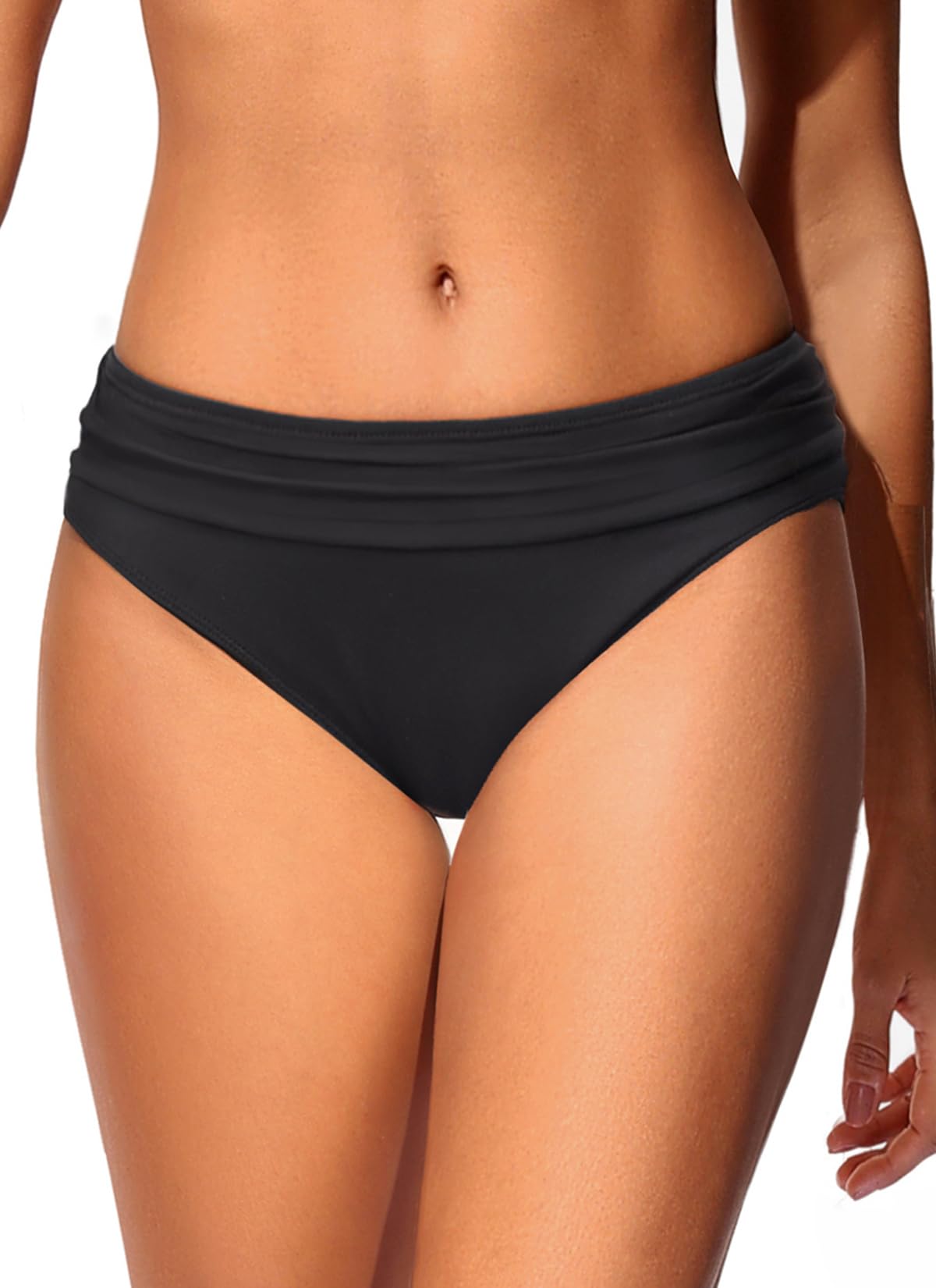 Photo 1 of Zmart Women Full Coverage Ruched Bikini Bottoms Tummy Control Swim Bottoms Scrunch Ruffle Bathing Suit Bottom Black M