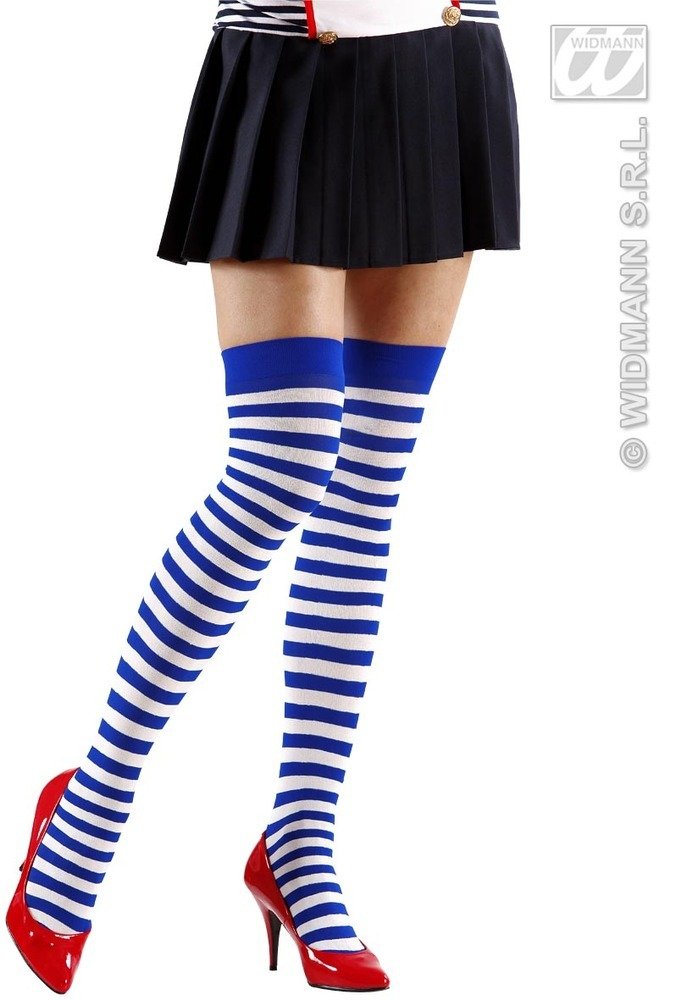 Striped Over Knee Socks 70 - White/Blue Accessory for Lingerie Fancy Dress