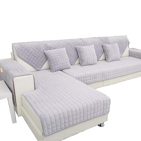 FDesign Plüsch Sofa Schonbezug L-Form Sofa Bezüge Multi-Size,Anti-Rutsch Möbelschutz für Assemble Sofa,Gray,43x63inch(1piece)