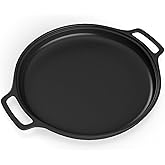 14Inch Cast Iron Griddle, Thickened Double Ears Pizza Pan, Griddle Pan for Stove Top, Gas Grills and Outdoor Cooking, Smooth 