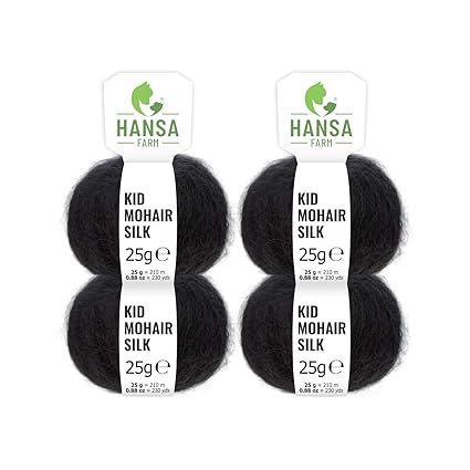 Premium Kid Mohair Wolle Mit Seide in 20 Farben - 100g Set (4 x 25g mit je 210m) - 72% Mohair Silk Wolle, 28% Seide - Hochwer