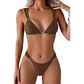 QJQ Women's 2 Piece Cheeky Bikini Sets Tie Back Ring Linked Brazilian Swimsuit Sexy Triangle Bathing Suit