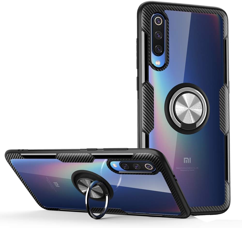 POBIN for Huawei Honor 8X Max case,360 Degree Rotating Finger Ring Grip Holder Stand,Eransparent PC Back cover and TPU Bumper Impact Resistant Protection case for Xiaomi 8 SE-Gray