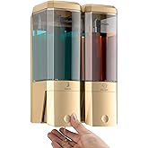 Shampoo and Conditioner Dispenser,Shower Dispenser 2 Chamber No Drill Shampoo Dispenser for Shower Wall Mounted Shower Soap Dispenser for Bathroom Hotel,Large Capacity 2 * 500ML,Gold