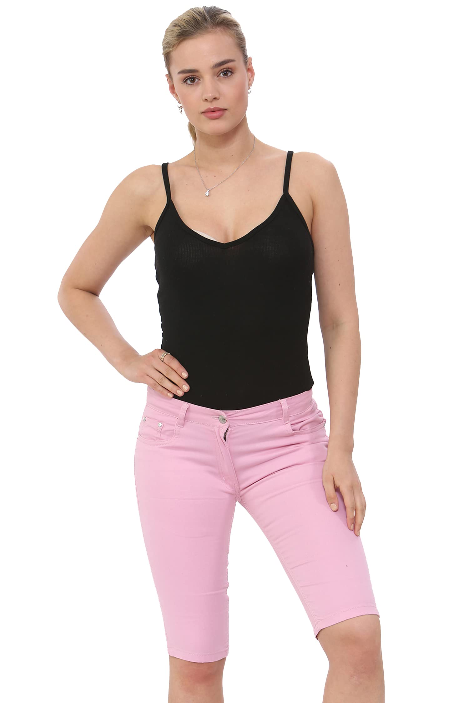 NOROZE Womens Cotton Combat Chino Capri Cargo Shorts (Light Pink, S)