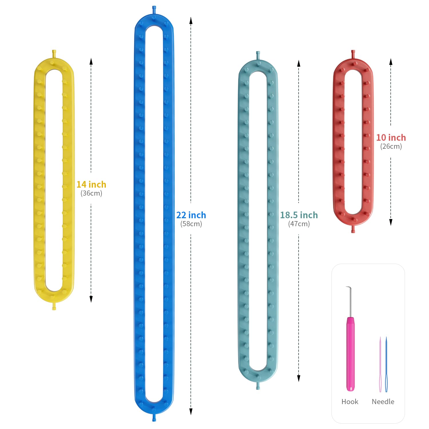 cureder Knitting Loom Long Knitting Loom Kit- Set of 4 Plastic Looms Knitting with 2 Knitting Yarn Loom Needle and 2 Plastic Loom Pick, Fit Craft Kit Tool for Giveaways Souvenirs, Gifts