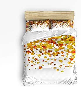 NA Juego de Cama de 3 Piezas, Juego de Funda nórdica de Hojas Amarillas