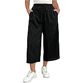 Verdusa Women's Plus Size Textured Wide Leg Baggy Capris High Waisted Gaucho Pants with Pockets