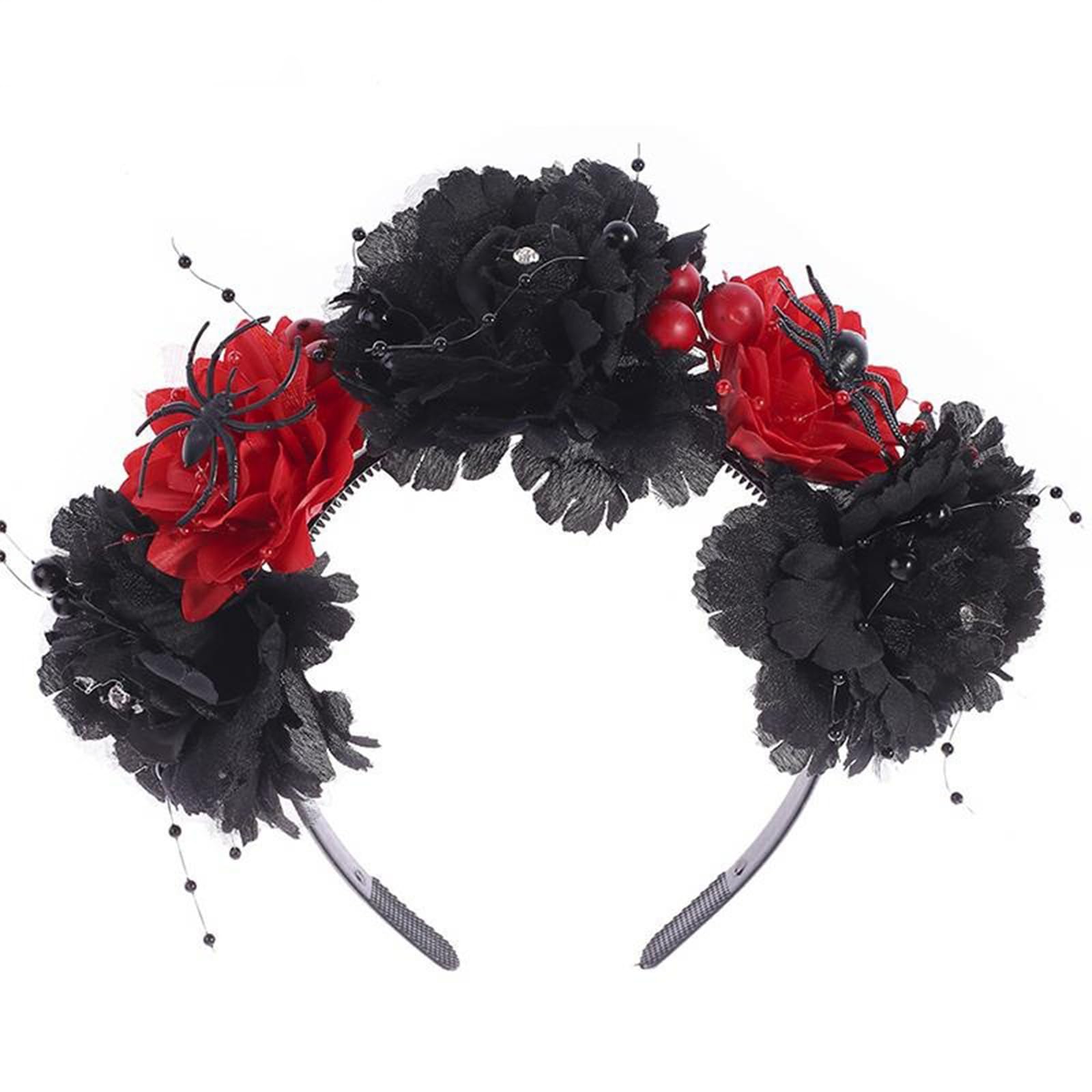 Photo 1 of 1 PCS Halloween Headbands Spider Hair Bands Day of the Dead Flower Crown Headbands Red and Black Flower Hair Hoop Halloween Cosplay Party Decorations for Girls Kids Women for Fall Accessories