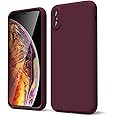 oakxco for iPhone X Case/iPhone 10 Xs Phone Case Liquid Silicone, Thin Slim Soft Rubber Gel TPU Plain Simple Cover for Women Girl Cute, Matte Solid Color, Burgundy Plum Wine