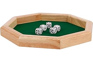 Dice Tray- Octagonal Wood Dice Mat Rolling Tray Roling Box, Dicce Included Portable Dicce Trays for Family Gatherings Travel 