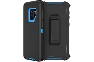 RUBCASE for Samsung Galaxy S9 Plus Case with Belt Clip Holster, 2X Screen Protector, Military Grade Protection Heavy Duty Full Body Shockproof Rugged Protective Cover for Samsung Galaxy S9+ Plus (Black Blue)