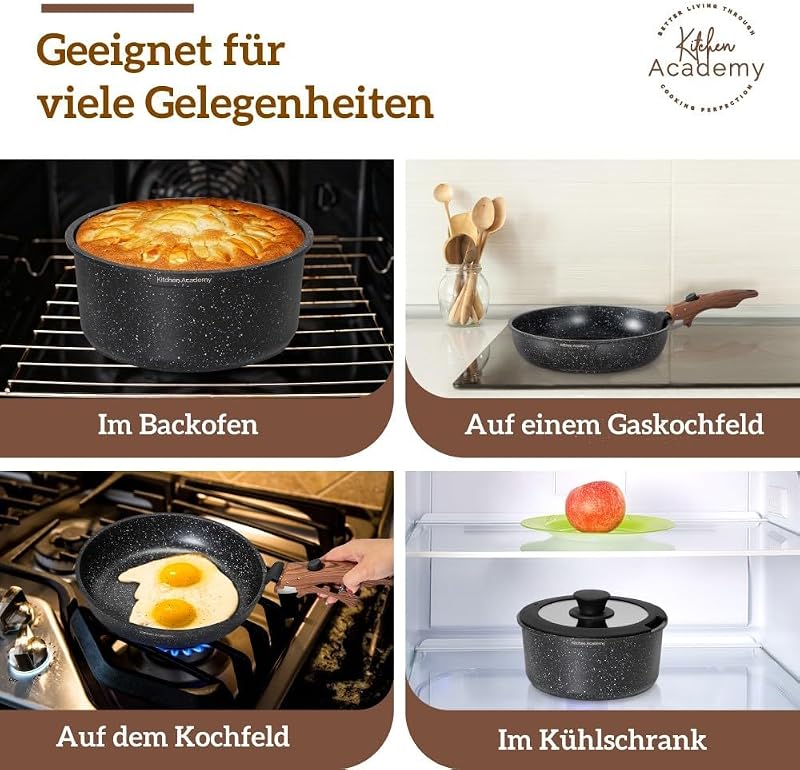 Lot de 10 Casseroles et Poêles,Poignée Amovibl,Noir