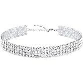 EFTOM Rhinestone Choker Necklaces Silver Sparkly Diamond Choker Crystal Necklace for Women