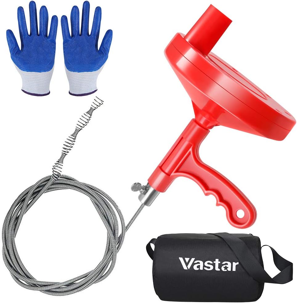Vastar Plumbing Snake Drain Auger, 25 Feet Drain Snake Clog Remover for
