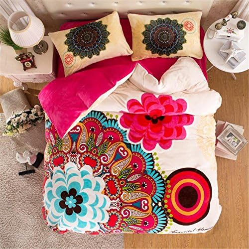 Norson Bohemian Ethnic Style Bedding Flannel Bedding Boho Duvet Cover Set Boho Bedding Full Queen (Full, 3)