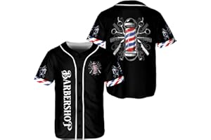 BOZENTIM Barber Shop Baseball Jersey, Hairdresser Barber Shirts Hairstylist Shirt Gift Barbershop Scissors for Him Men Women