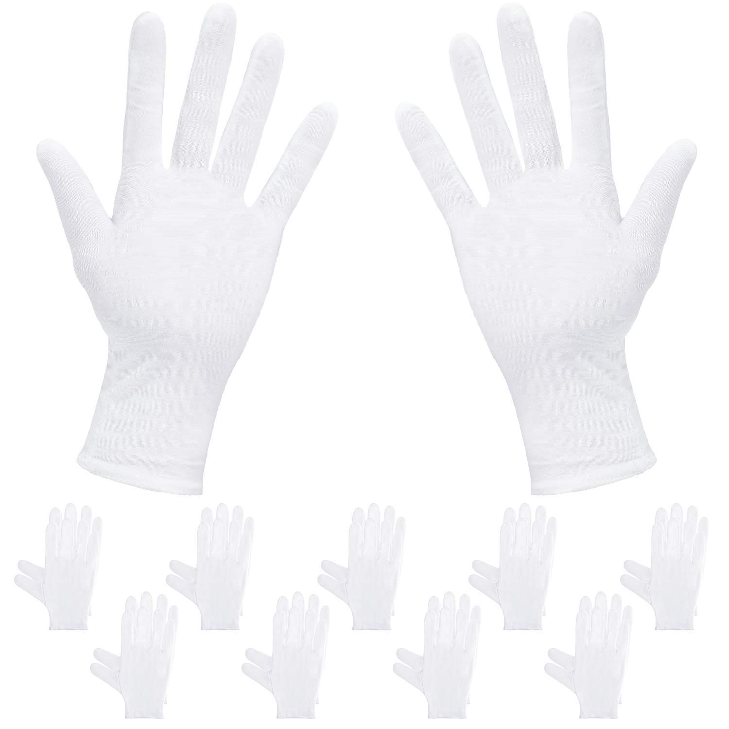 Rovtop White Gloves - 20Pcs/10Pairs White Gloves Cotton, Cotton Gloves Comfortable and Large for Silver Coin Jewelry Inspection, Cosmetic Moisturizing Eczema Hand Spa