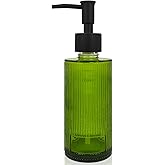 Green Glass Soap Dispenser with Black Rust Proof Pump, Refillable Kitchen Dish Soap Bathroom Soap Dispenser for Lotion, Body Wash, Shampoo