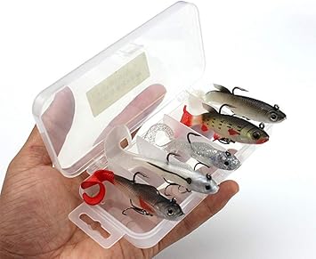 Conjunto de 5 Piezas Pescar Señuelos Cebos Cebo Suave con la Caja de Pesca Cabeza de