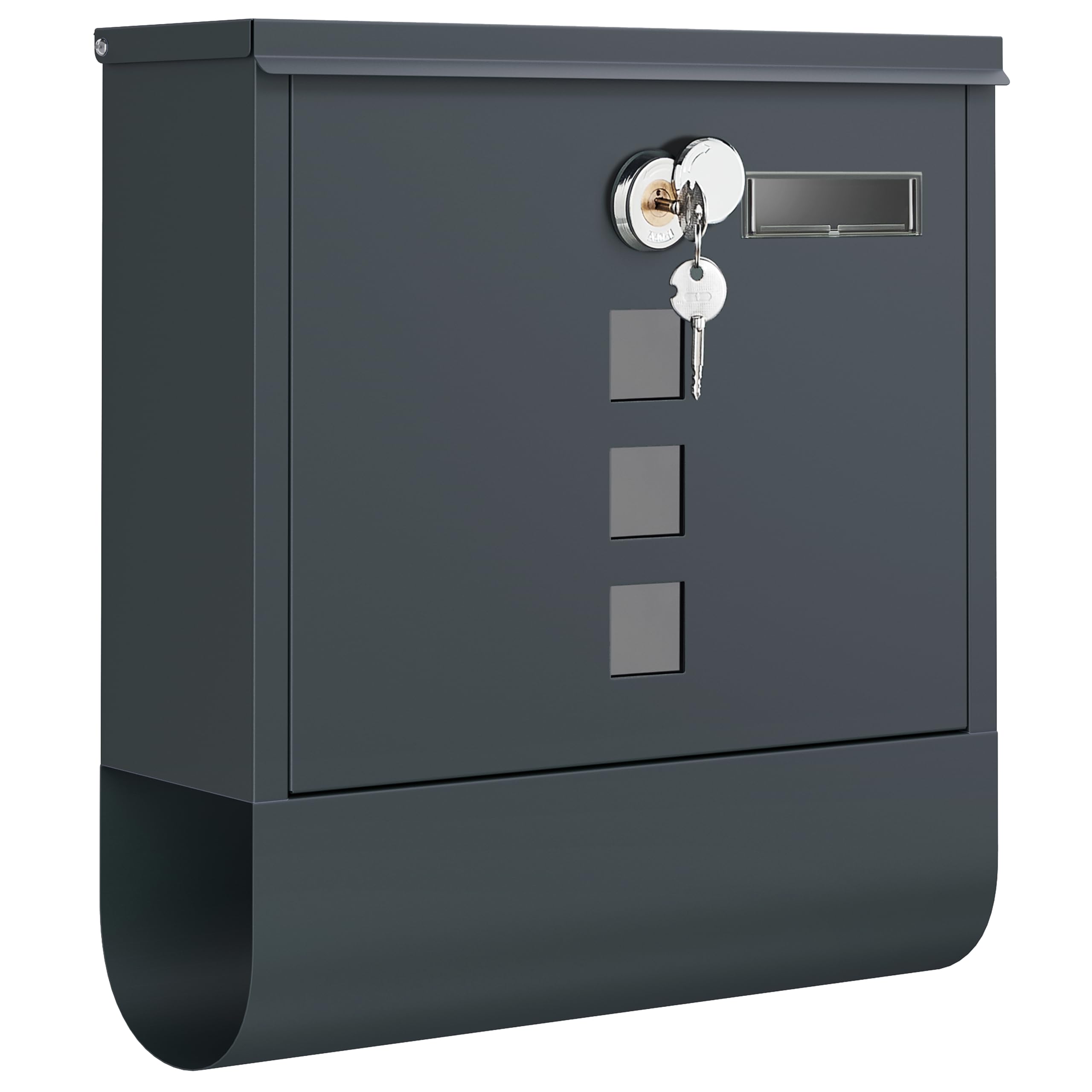 SONGMICS GMB20AG Wall-Mounted Post Box with Lock with Rotating Lid, Viewing Window, Name Holder, Newspaper Compartment, Easy Assembly, 10 x 30.8 x 33.8 cm, Charcoal Grey