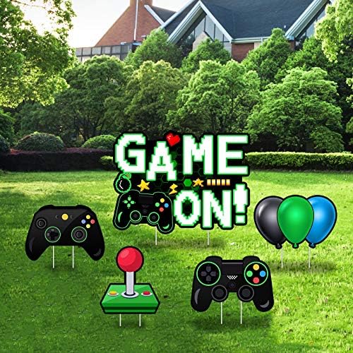 Video Sport Sport on Yard Signal – Video Sport Form Garden Indicators with Stakes for Boys and Ladies – Particular Yard Decorations for a Colourful Out of doors Birthday Social gathering-Black and Inexperienced-5PCS