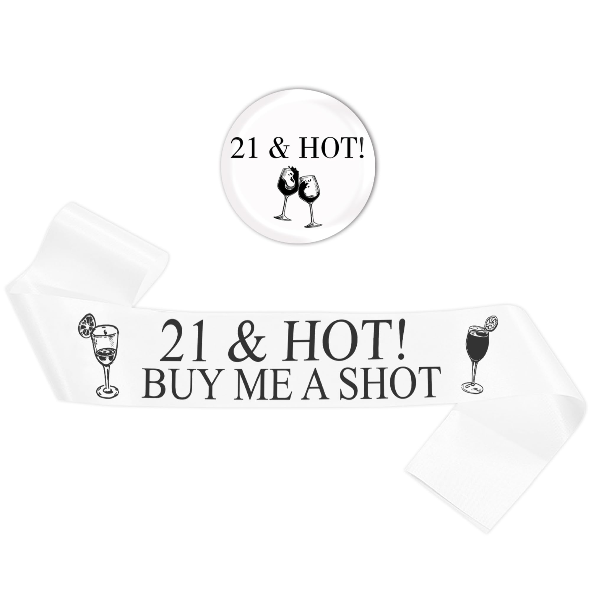 21st Birthday Decorations Sash for Women - Black and White 21st Hot Sash with Button Badge, Happy 21 Years Old Birthday Party Decoration for 21st Fabulous Women