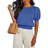 BeautyNee Womens Short Sleeve Sweater Puff Short Sleeve Tops Crew Neck Basic Knit Pullover Soft Casual Pullover Shirts