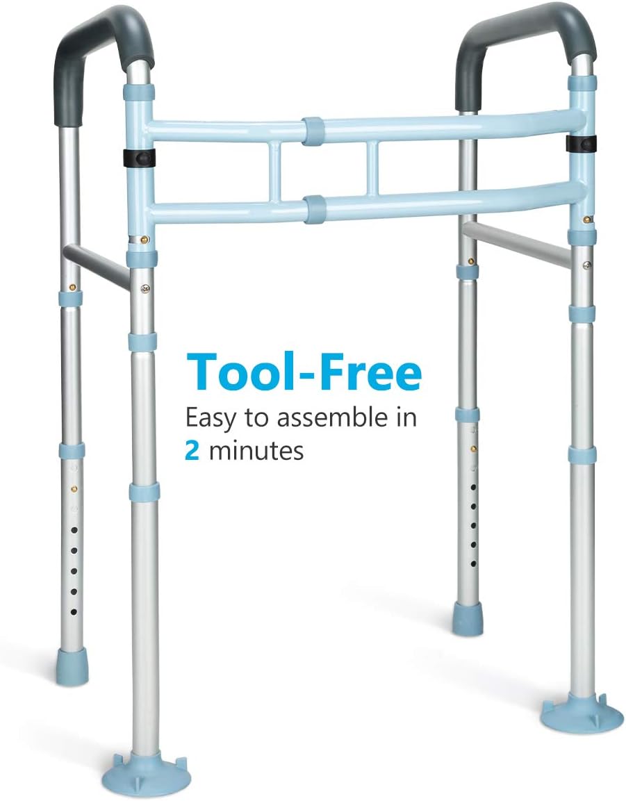 OasisSpace Stand Alone Toilet Safety Rail - Heavy Duty Medical Toilet Safety Frame for Elderly, Handicap and Disabled - Adjustable Bathroom Toilet Handrails, Width Adjustable Design, Fit Any Toilet: Health & Personal Care