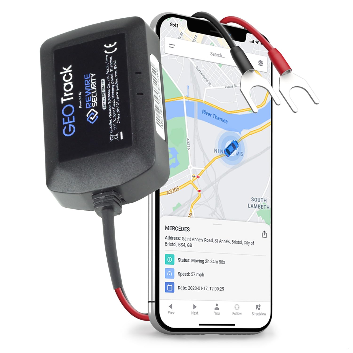 REWIRE SECURITY Geo Track Vehicle GPS Tracker - Real Time Tracker for Car, Motorhome, Van | Easy Install Into Vehicle Battery | Live Tracking with App | GPS Transmitter | Low-Cost Subscription