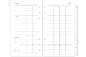 HOMLIVE 2026 Monthly Planner Refill, A6 Small Size Planner Inserts for 6 Ring, 3.8"x6.8", Jan. 2026 - Dec. 2026, 12 Monthly Calendars with Laminated Tabs, 6-Hole Punched