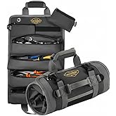 The Ryker Roll Up Tool Bag Organizer Gifts for Dad. Heavy Duty Motorcycle Tool Roll Bag Organizer. Portable Rollup Toolbag w/Detachable Pouches - Tools Bags Mens gifts for him/Mechanic (Black)