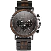2win Mens Wooden Watches Luxury Stainless Steel Wood Watch for Men Chronograph Quartz Watches