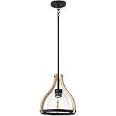 HANASS Pendant Light Fixtures, Farmhouse Wood and Glass Pendant Lighting for Kitchen Island, Rustic Pendant Lights, Height Ad