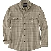 Carhartt Mens Loose Fit Midweight Chambray Long-Sleeve Plaid Shirt