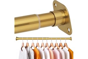LOMILD Closet Rod, Adjustable Clothes Haning Rod 66 to 76 Inches, Stainless Steel Rod for Close, Gold
