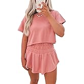 Ecosunny Women's Summer 2 Piece Sets Sweatsuits Casual Cropped Tee and Skort Set Matching Sets Trendy Lounge Outfits