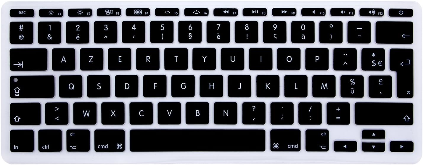 MMDW French AZERTY ISO Keyboard Cover for Macbook 11"11.6 Inch A1465 A1370 European/ISO Keyboard Layout Silicone Skin,Black