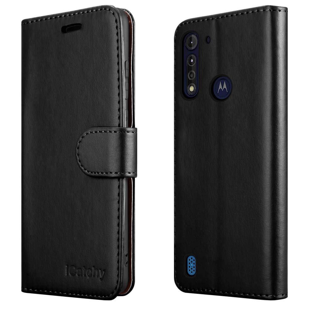 iCatchy For Motorola Moto G8 Power Lite Case Leather Wallet Book Flip Folio Stand View Cover Compatible with Motorola Moto G8 Power Lite phone Case (Black)