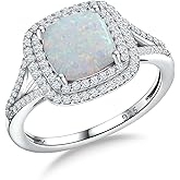 RANDES Birthstone Rings for Women 925 Sterling Silver Created Gemstone Cubic Zirconia Ring Heart/Pear/Round/Cushion/Emerald/Oval Engagement Double Halo Ring Size 6 to 10