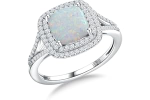 RANDES Birthstone Rings for Women 925 Sterling Silver Created Gemstone Cubic Zirconia Ring Heart/Pear/Round/Cushion/Emerald/Oval Engagement Double Halo Ring Size 6 to 10