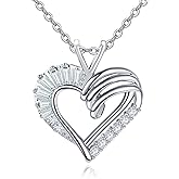 Zeuslia Heart Necklace for Women 925 Sterling Silver Love Heart Necklace Square Crystal Heart Pendant Jewelry Gifts for Women with 18"+2" Cable Chain